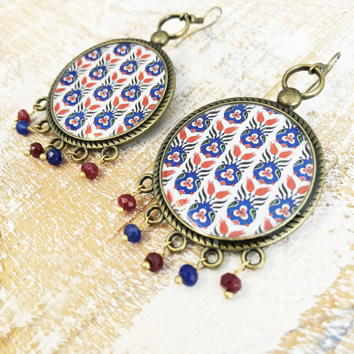 Mughal-Ottoman Floral Art Print Metal Earrings