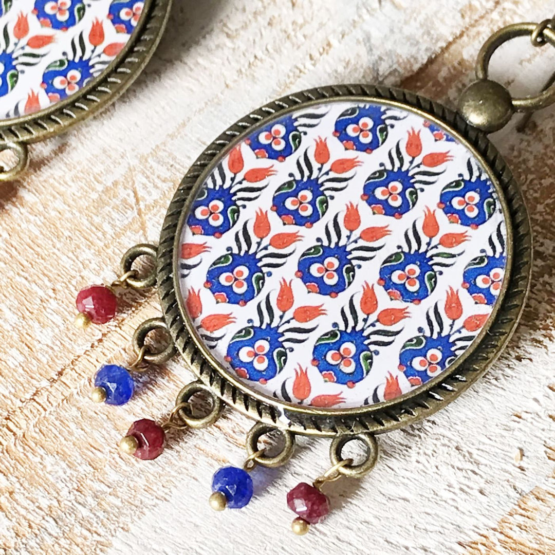 Mughal-Ottoman Floral Art Print Metal Earrings