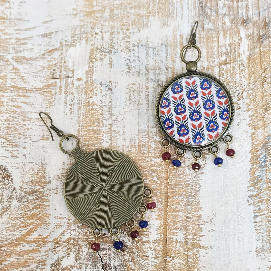 Mughal-Ottoman Floral Art Print Metal Earrings