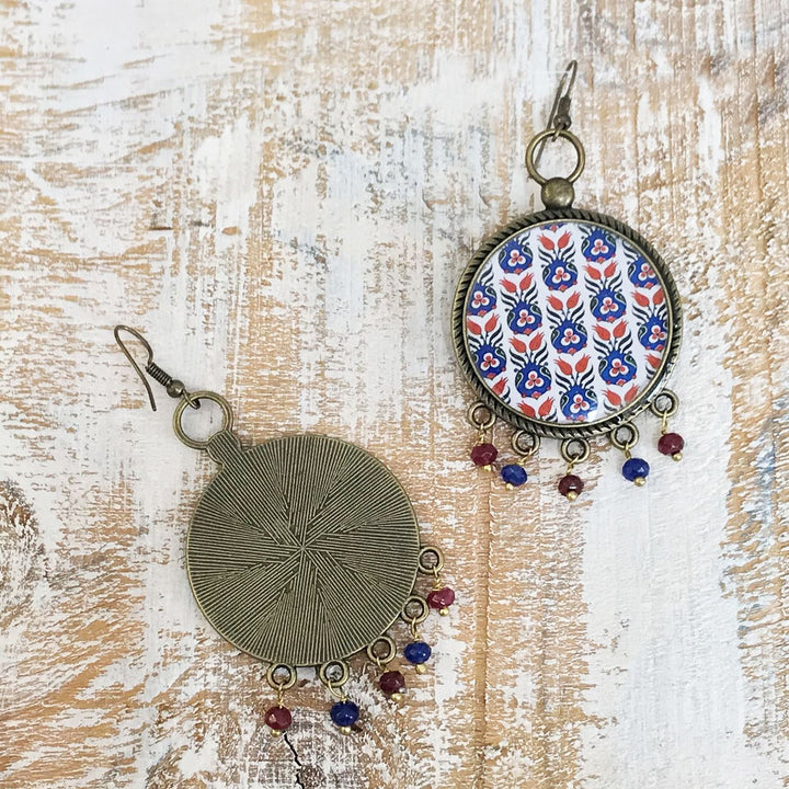 Mughal-Ottoman Floral Art Print Metal Earrings