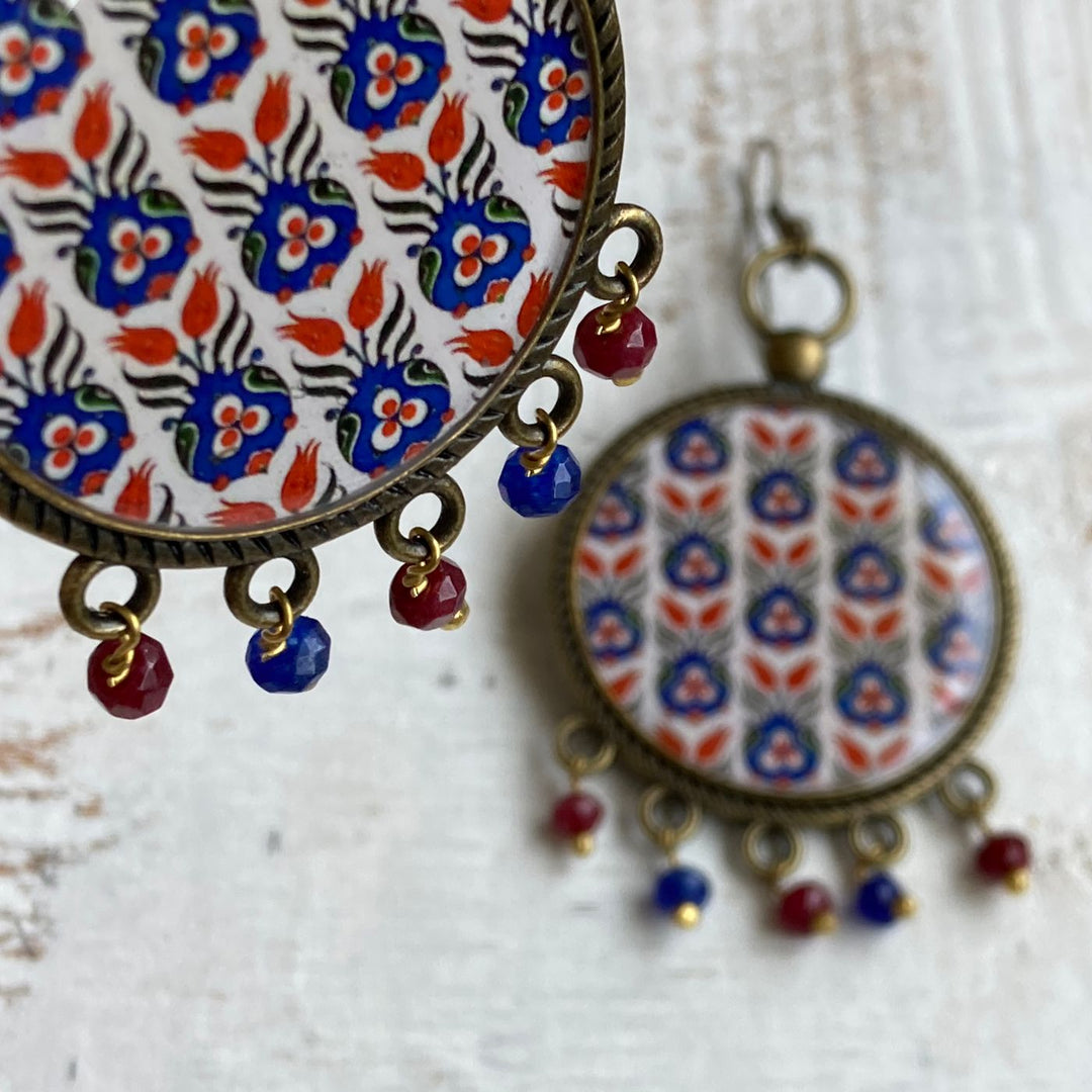 Mughal-Ottoman Floral Art Print Metal Earrings