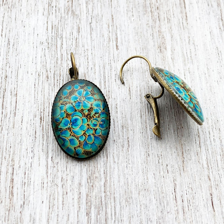 Oval Shikha Green Floral Art Metal Earrings