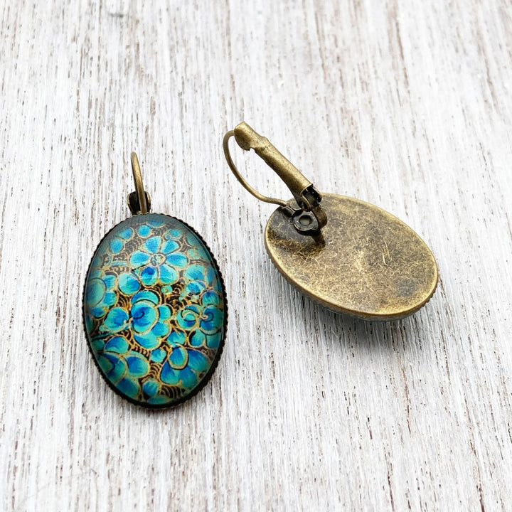 Oval Shikha Green Floral Art Metal Earrings