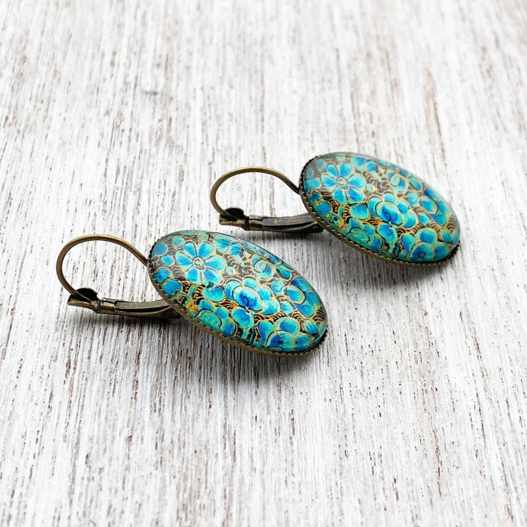 Oval Shikha Green Floral Art Metal Earrings