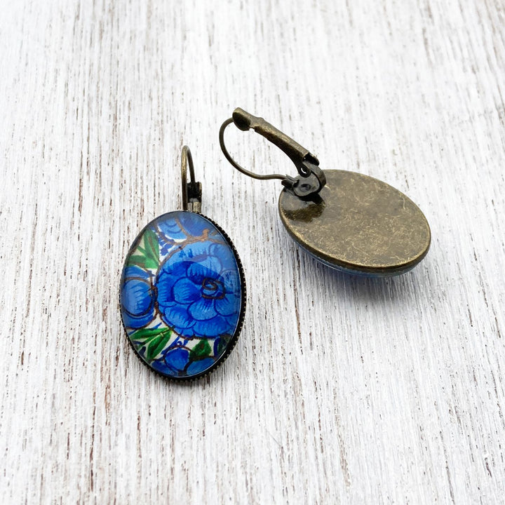 Oval Kashmiri Flower Within Flower Design Metal Earrings