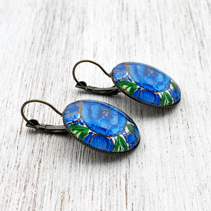 Oval Kashmiri Flower Within Flower Design Metal Earrings