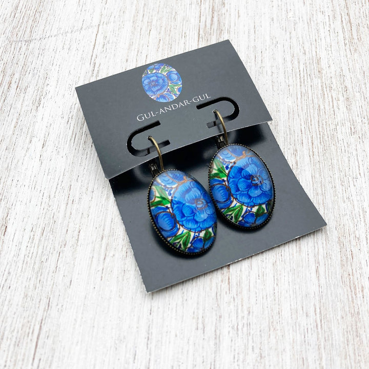 Oval Kashmiri Flower Within Flower Design Metal Earrings