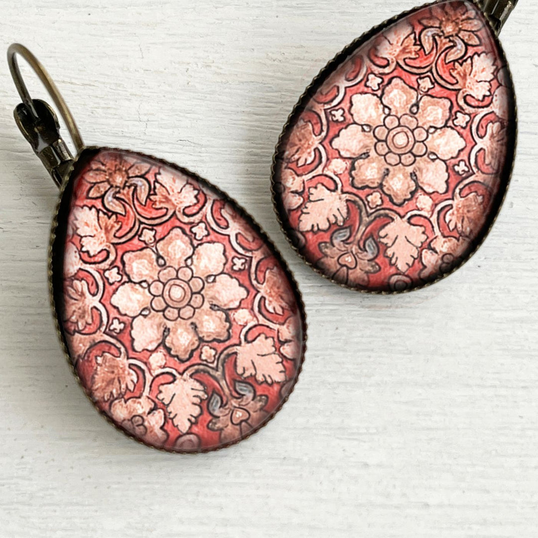 Tipu Sultan’s Palace Red Soffit Panel Art Metal Earrings