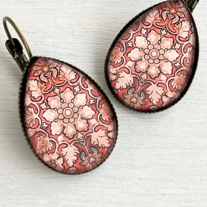 Tipu Sultan’s Palace Red Soffit Panel Art Metal Earrings