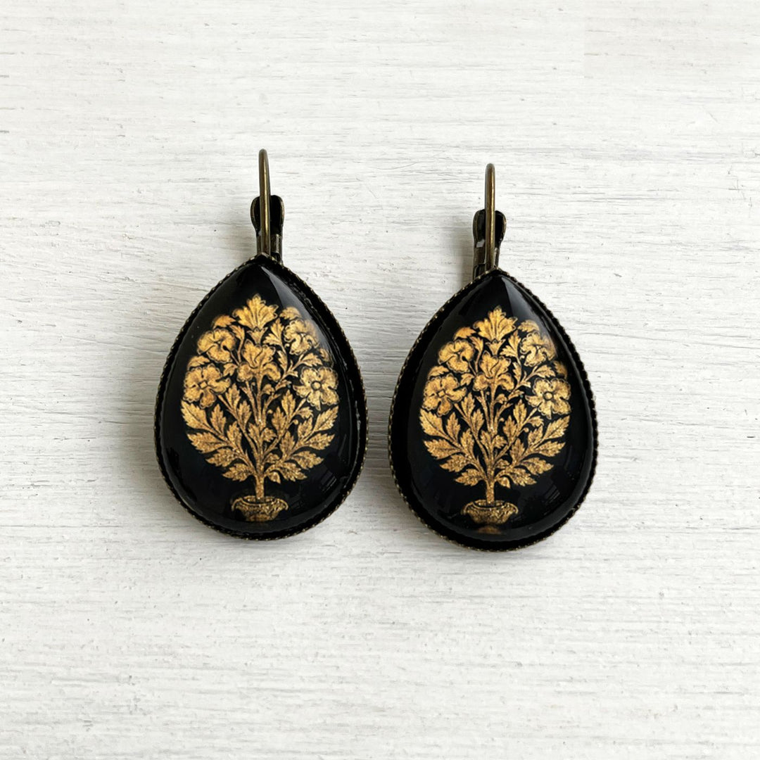 Tipu Sultan’s Palace Black Door Panel Pattern Metal Earrings