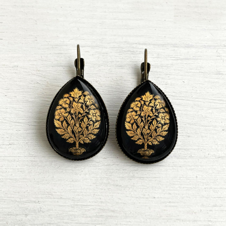 Tipu Sultan’s Palace Black Door Panel Pattern Metal Earrings