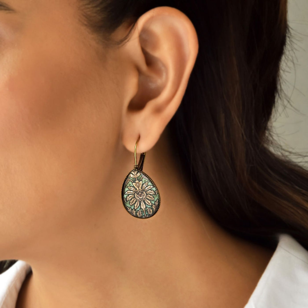 Tipu Sultan’s Palace Carved Woodwork Metal Earrings