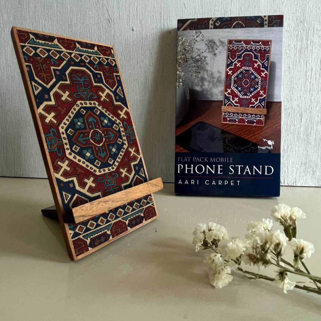 Handcrafted Crochet Folk Art Rakhi Hamper With Rice Roli Haldi - Phone Stand with Packaging