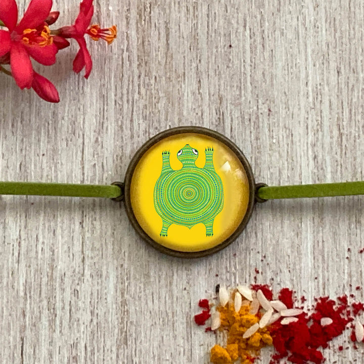 Handcrafted Folk Art Rakhi Hamper For Toddlers With Rice, Roli, Haldi