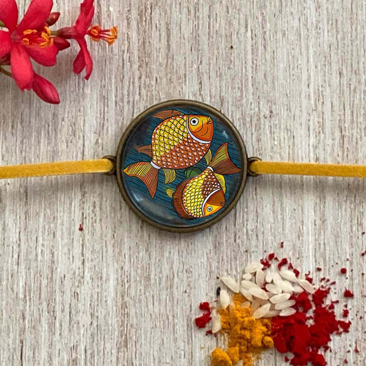 Handcrafted Folk Art Rakhi Hamper For Toddlers With Rice, Roli, Haldi