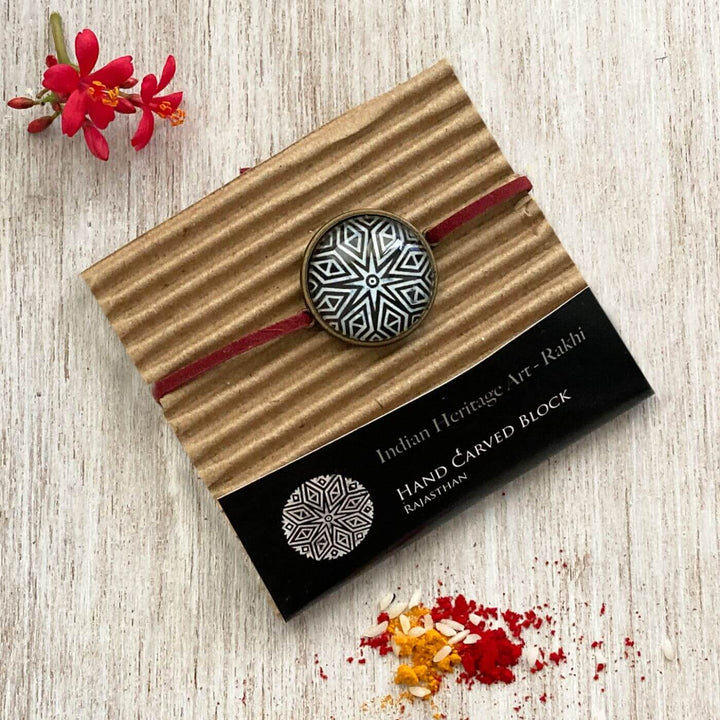 Handcrafted Folk Art Rakhi Hamper For Adults With Rice, Roli, Haldi