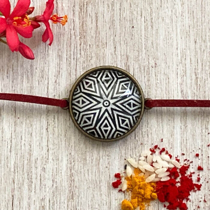 Handcrafted Folk Art Rakhi Hamper For Adults With Rice, Roli, Haldi