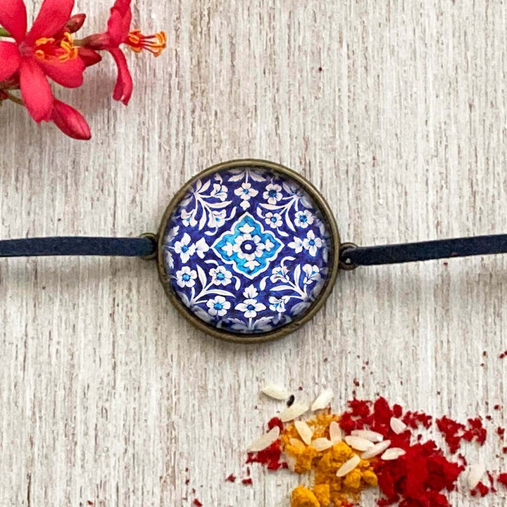 Handcrafted Folk Art Rakhi Hamper For Adults With Rice, Roli, Haldi