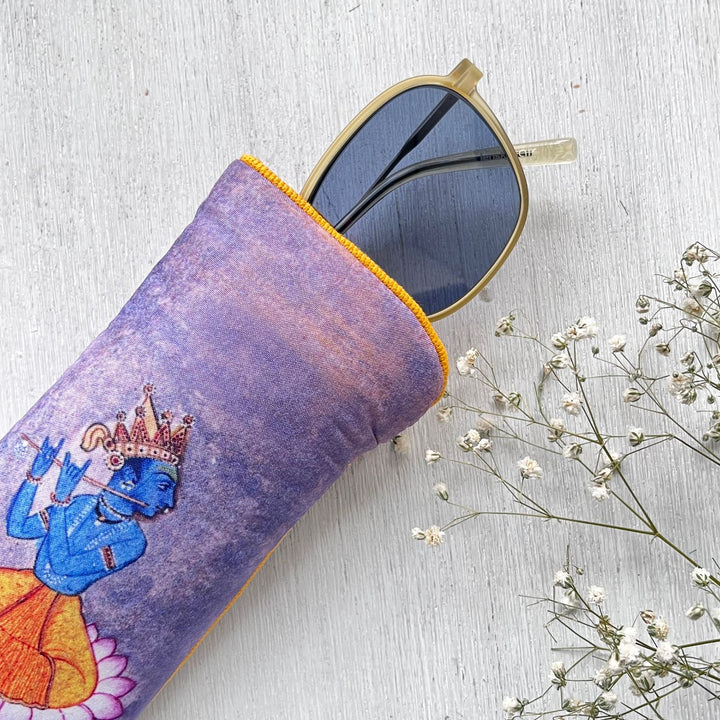Hand-Painted Pahadi Miniature Krishna Art Canvas Sunglass Cover
