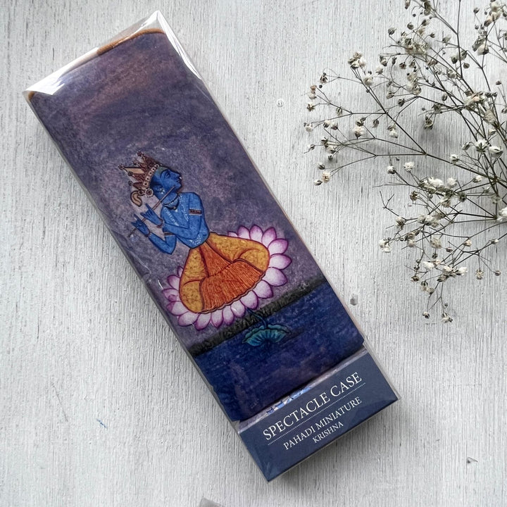 Hand-Painted Pahadi Miniature Krishna Art Canvas Sunglass Cover