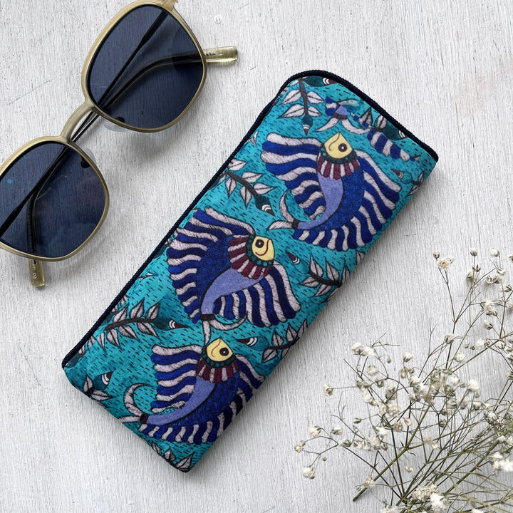 Hand-Painted Madhubani Fish Art Canvas Sunglass Cover