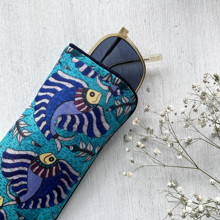 Hand-Painted Madhubani Fish Art Canvas Sunglass Cover