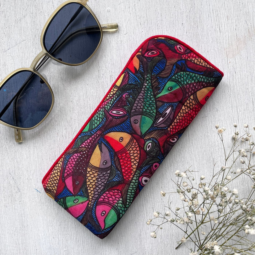 Hand-Painted Kalighat Fish Art Canvas Sunglass Cover