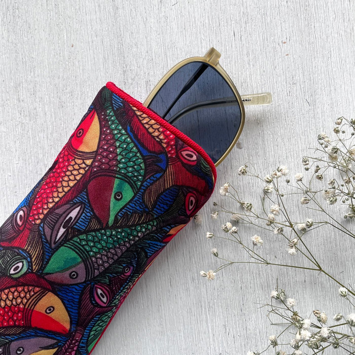 Hand-Painted Kalighat Fish Art Canvas Sunglass Cover