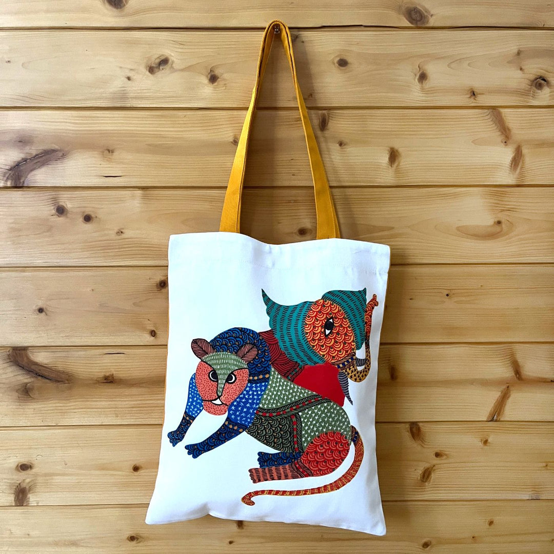Hand-Painted Gond Art Forest Design Canvas Tote Bag