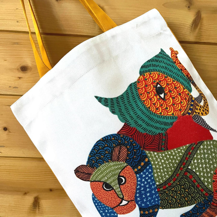 Hand-Painted Gond Art Forest Design Canvas Tote Bag