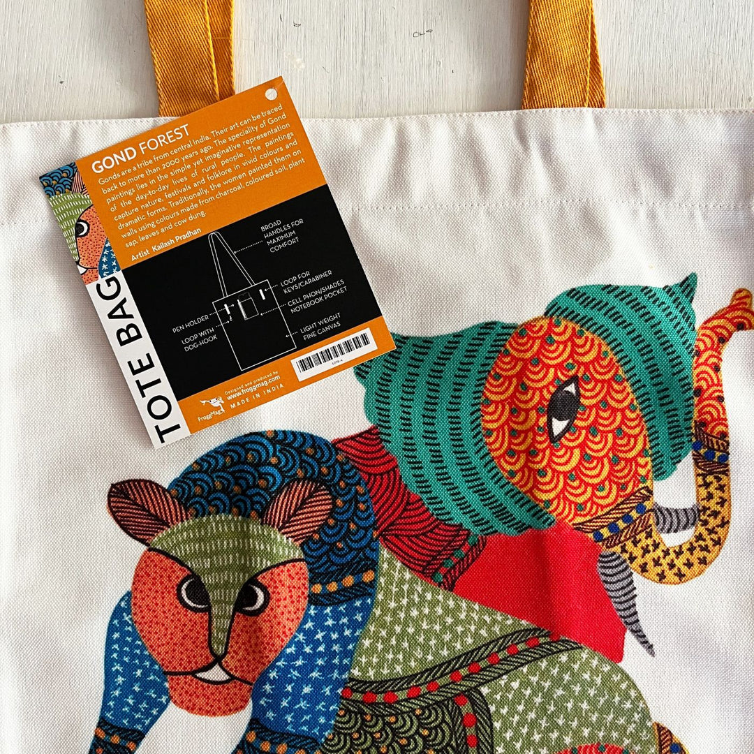Hand-Painted Gond Art Forest Design Canvas Tote Bag