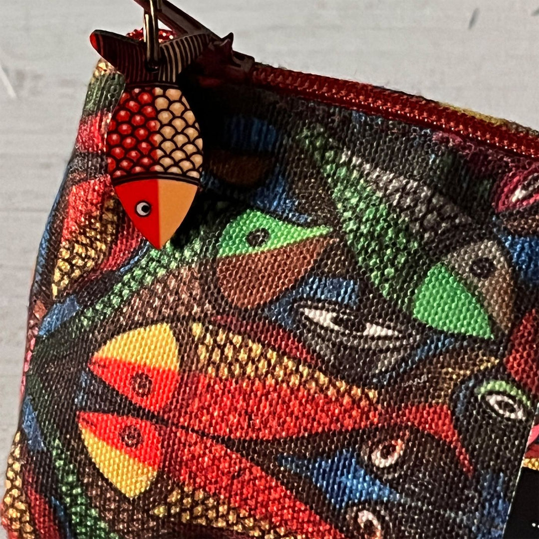 Hand-Painted Kalighat Fish Design Canvas Pouch