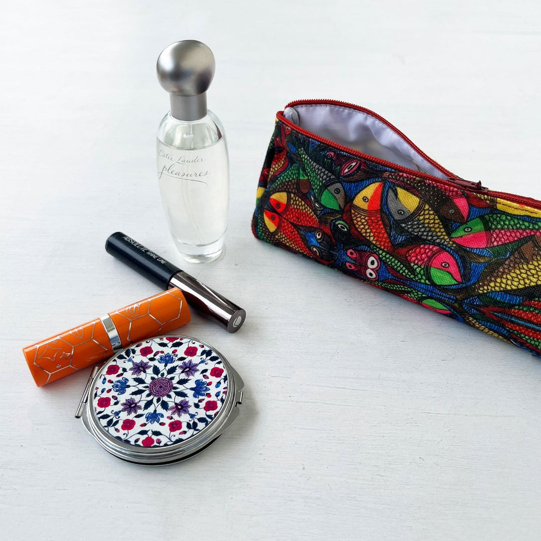 Hand-Painted Kalighat Fish Design Canvas Pouch