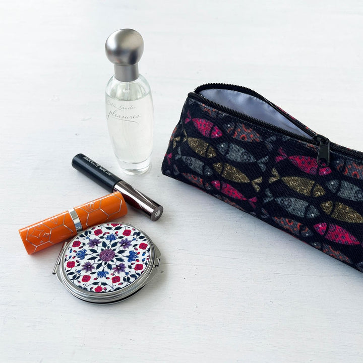 Hand-Painted Ajrakh Fish Design Canvas Pouch
