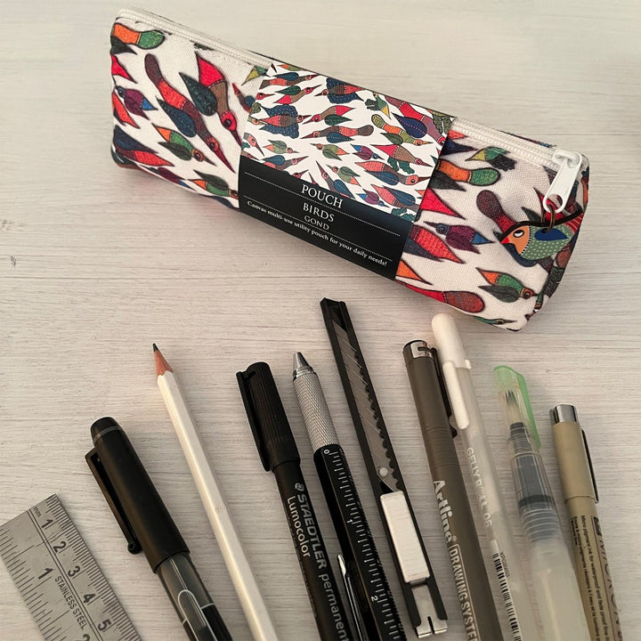 Hand-Painted Gond Art Bird Design Canvas Pouch