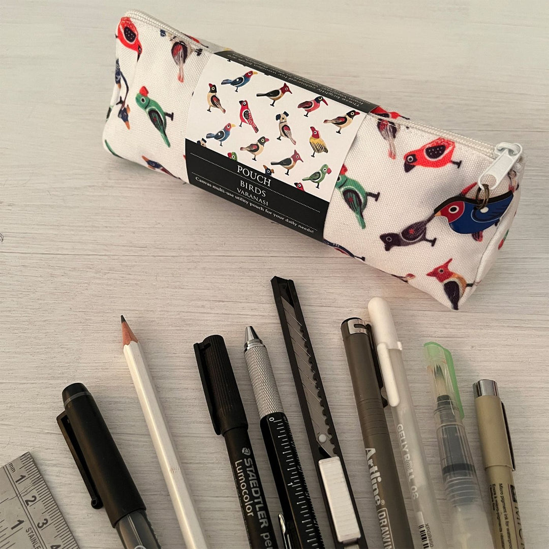 Hand-Painted Varanasi Fish Design Canvas Pouch