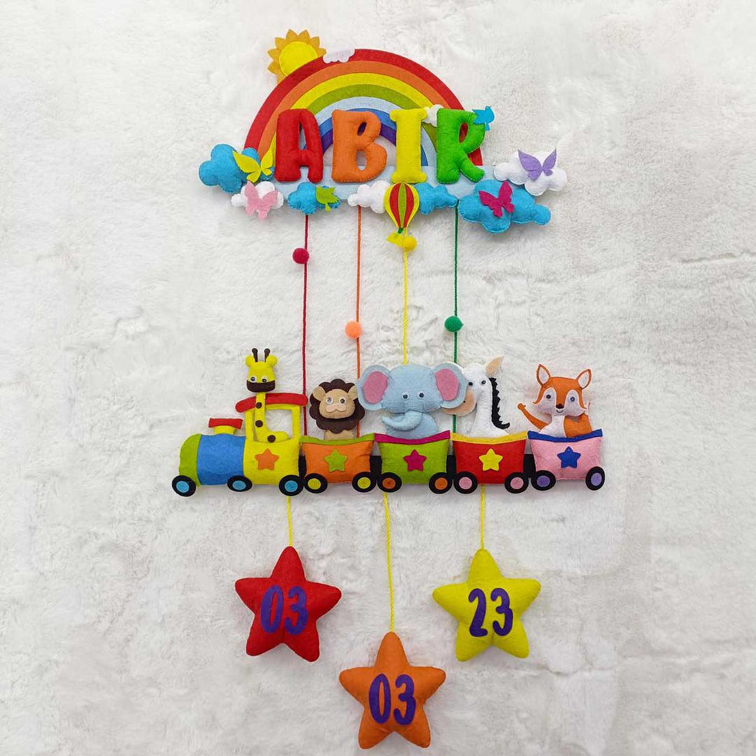 Handcrafted Personalized Felt Name Plate for Siblings | Rainbow Train