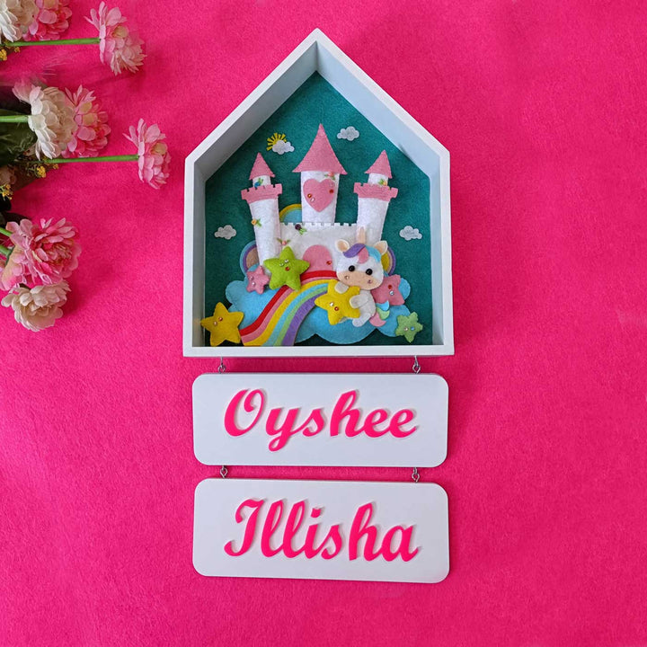 Handcrafted Personalized Unicorn House Shaped Felt Name Plate