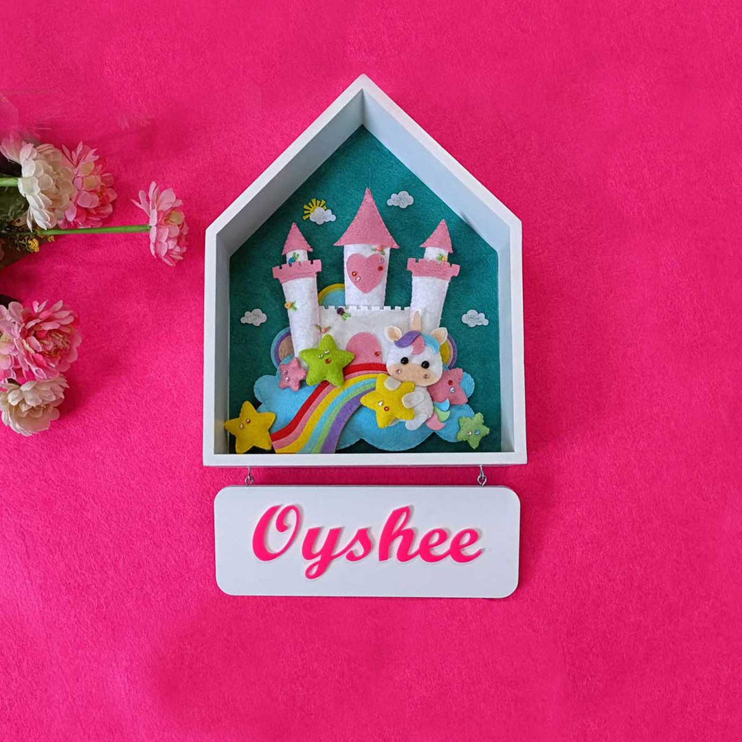 Handcrafted Personalized Unicorn House Shaped Felt Name Plate