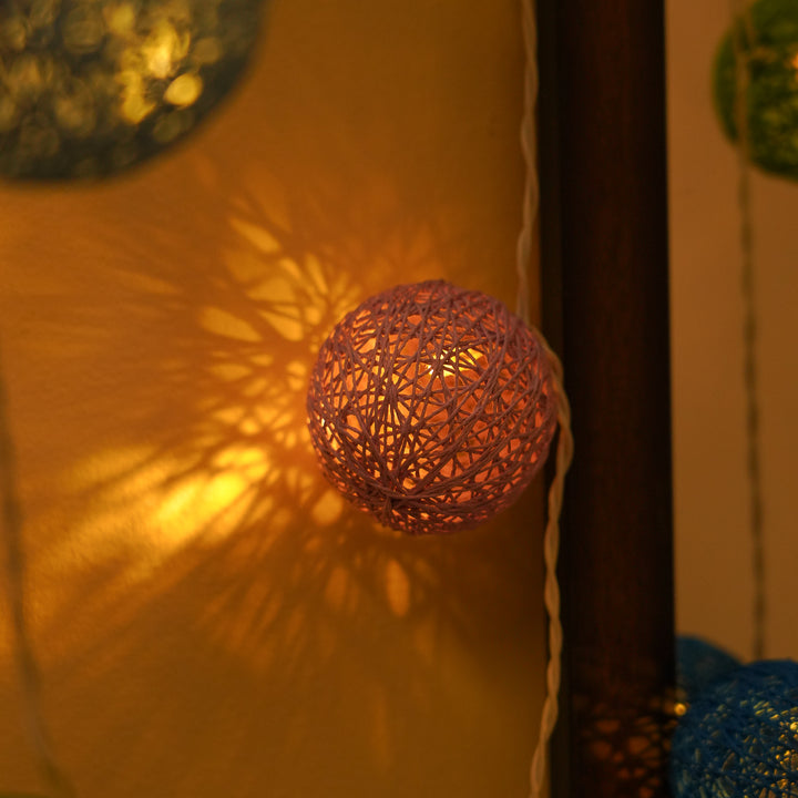3m, 20 Bulbs | Handcrafted Yarn Spherical LED Fairy Lights - Blue, Green & Purple