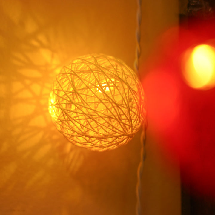 3m, 20 Bulbs | Handcrafted Yarn Spherical LED Fairy Lights - Pink, Red, Orange & Yellow