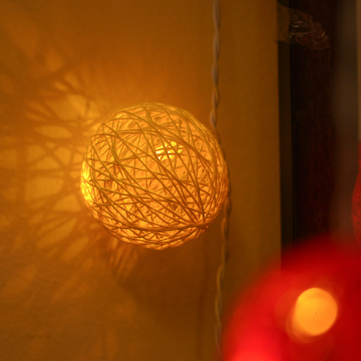 3m, 20 Bulbs | Handcrafted Yarn Spherical LED Fairy Lights - Pink, Red, Orange & Yellow