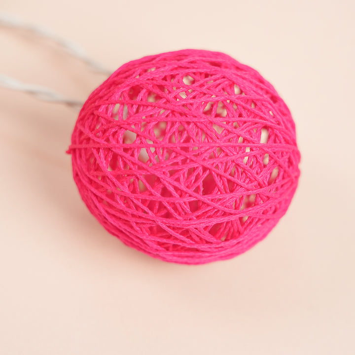 3m, 20 Bulbs | Handcrafted Yarn Spherical LED Fairy Lights - Pink, Red, Orange & Yellow