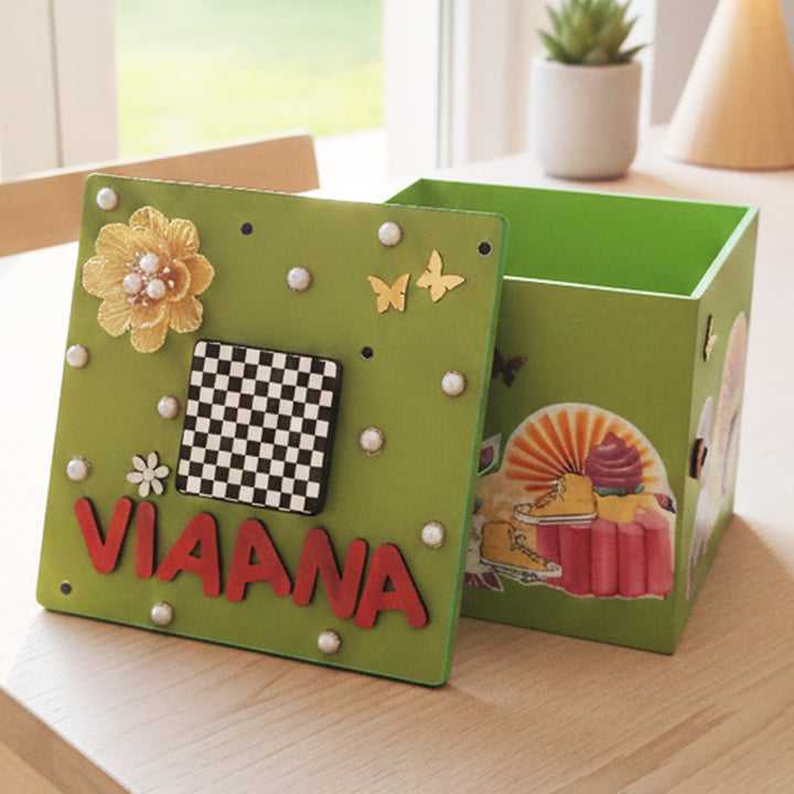 Green Floral Personalized Handmade Mdf Jewellery Box
