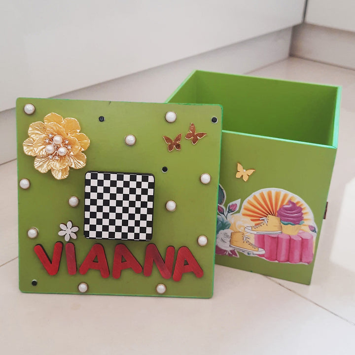 Green Floral Personalized Handmade Mdf Jewellery Box