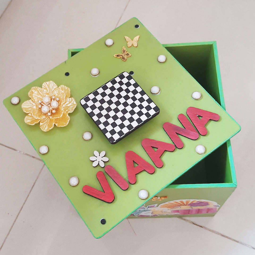Green Floral Personalized Handmade Mdf Jewellery Box