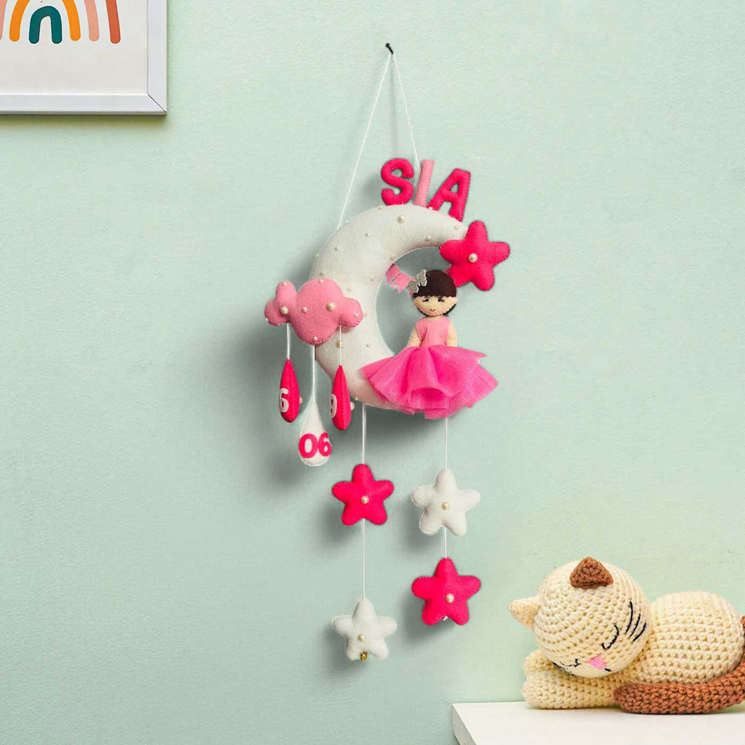 Personalized Handmade Moon Theme Felt Kids Name Plate With Date of Birth