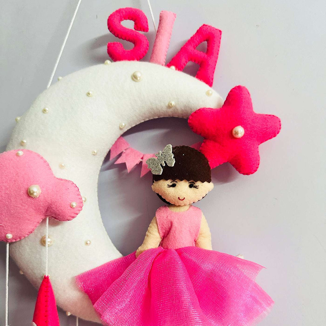 Personalized Handmade Moon Theme Felt Kids Name Plate With Date of Birth