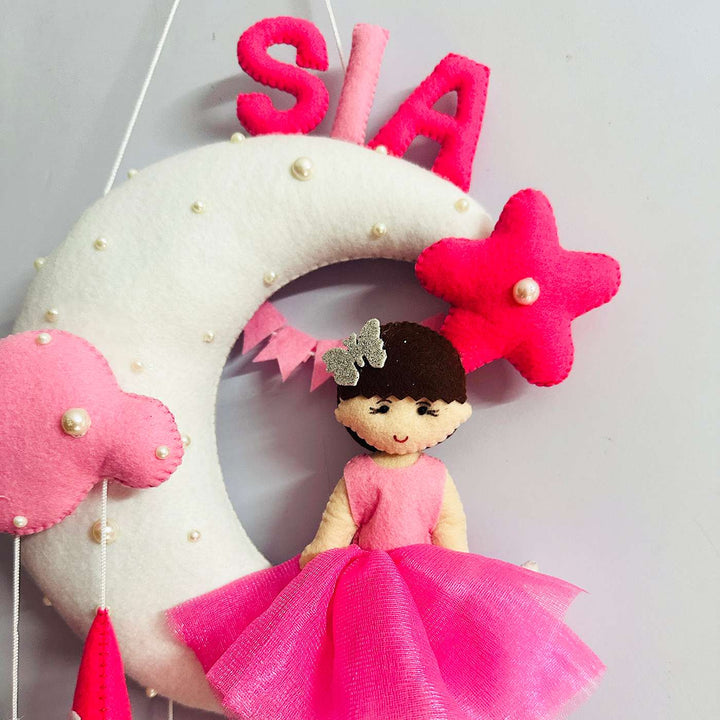 Personalized Handmade Moon Theme Felt Kids Name Plate With Date of Birth
