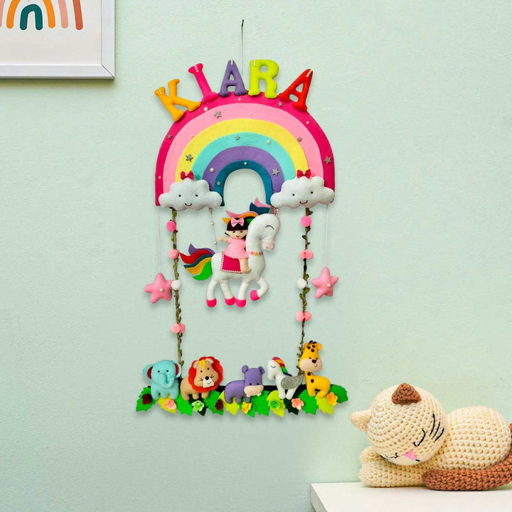 Personalized Handmade Unicorn & Rainbow Theme Felt Kids Name Plate